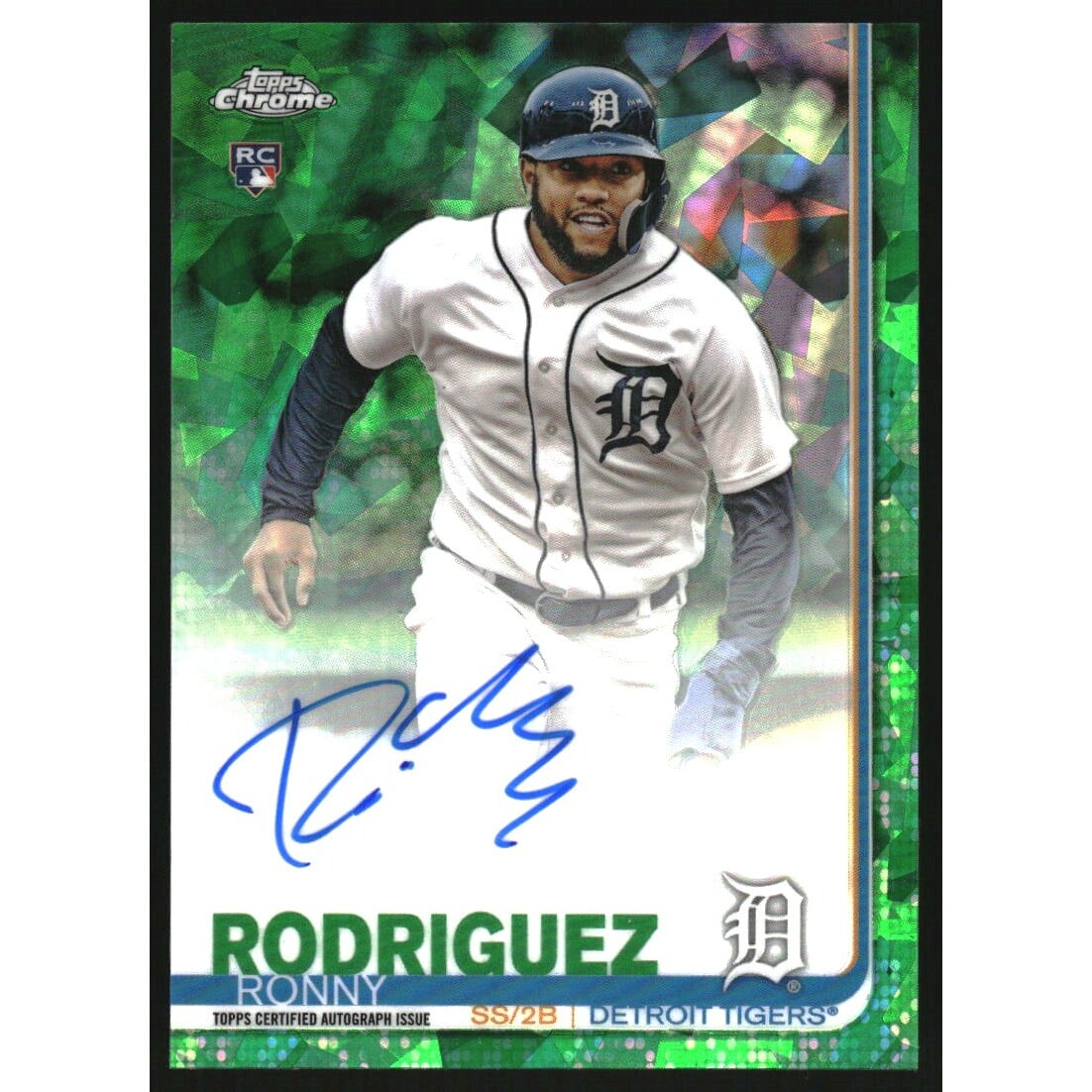 2019 Topps Chrome Sapphire Rookie Autographs Green #CSARR Ronny Rodriguez. rookie card picture