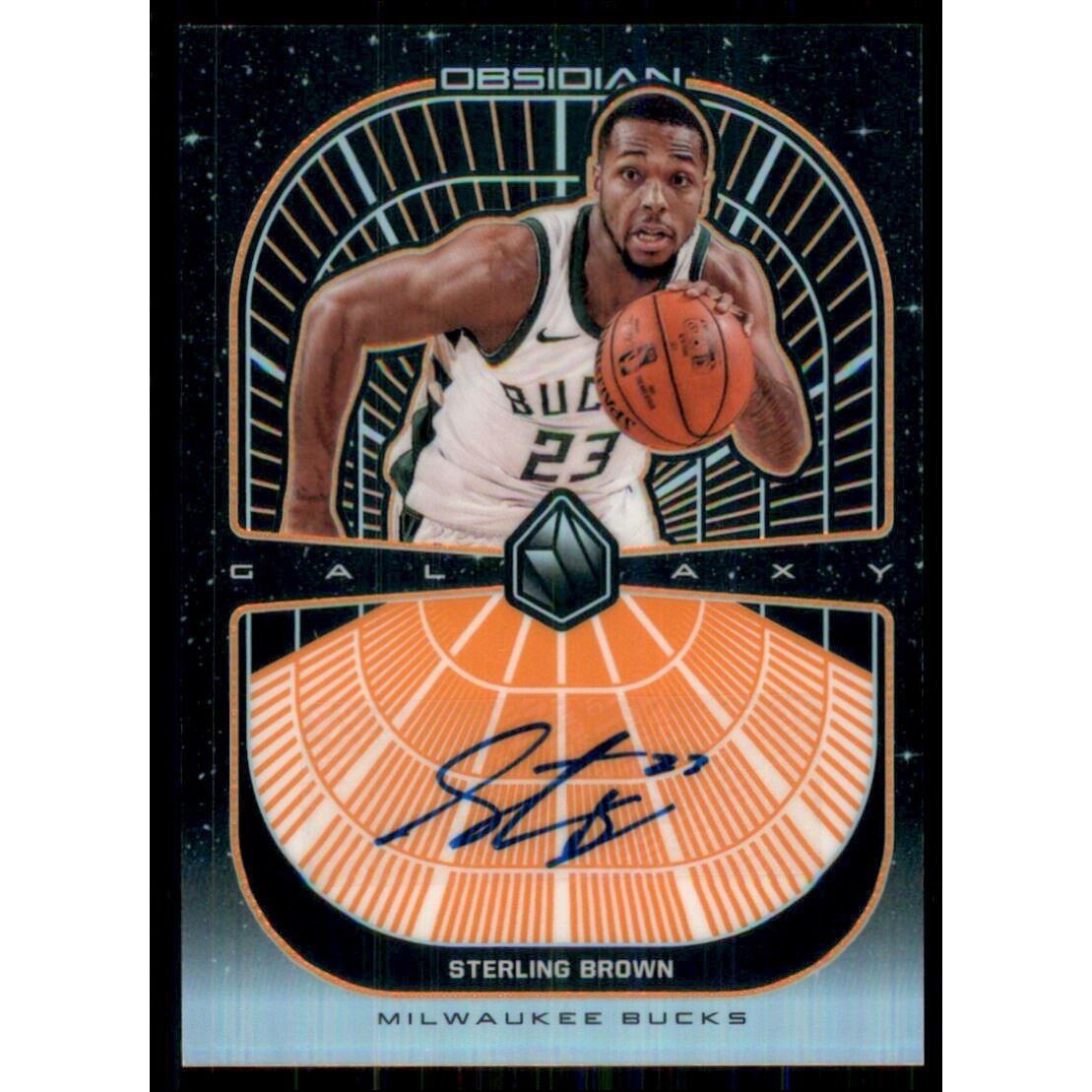 2019-20 Panini Obsidian Galaxy Autographs Electric Etch Orange #26 Sterling Brown/50. rookie card picture