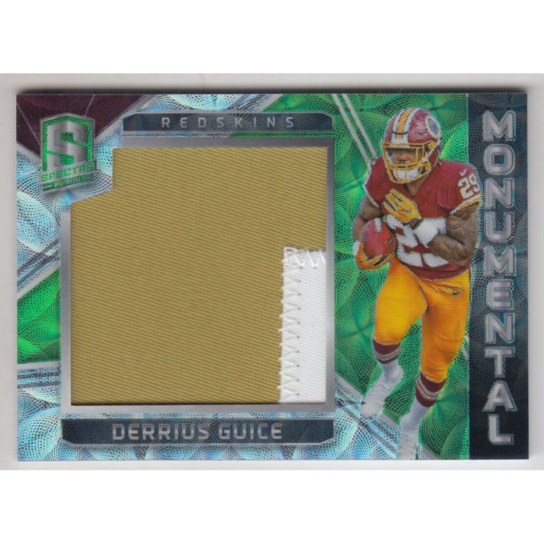 2018 Panini Spectra Monumental Memorabilia Neon Green #10 Derrius Guice. rookie card picture