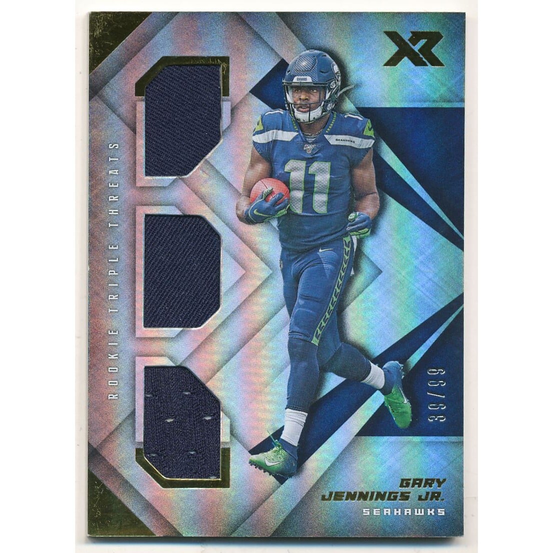 2019 Panini XR Rookie Triple Threats Materials #38 Gary Jennings Jr.. rookie card picture