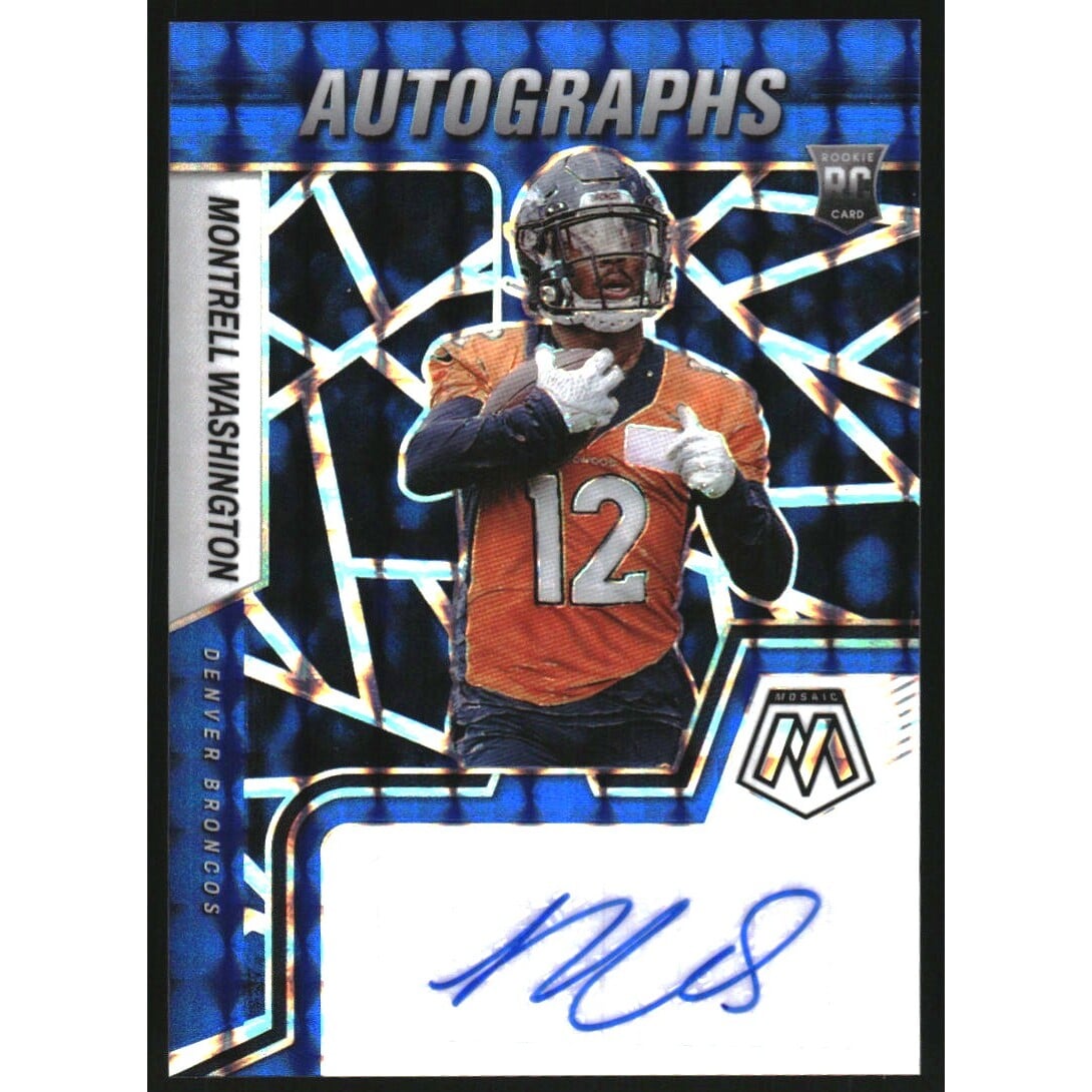 2022 Panini Mosaic Rookie Autographs Mosaic Blue #88 Montrell Washington. rookie card picture