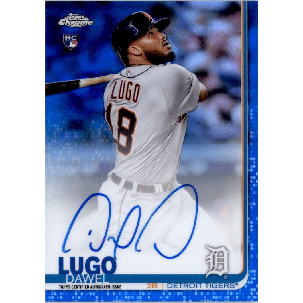 2019 Topps Chrome Rookie Autographs Blue Refractors #RADL Dawel Lugo. rookie card picture