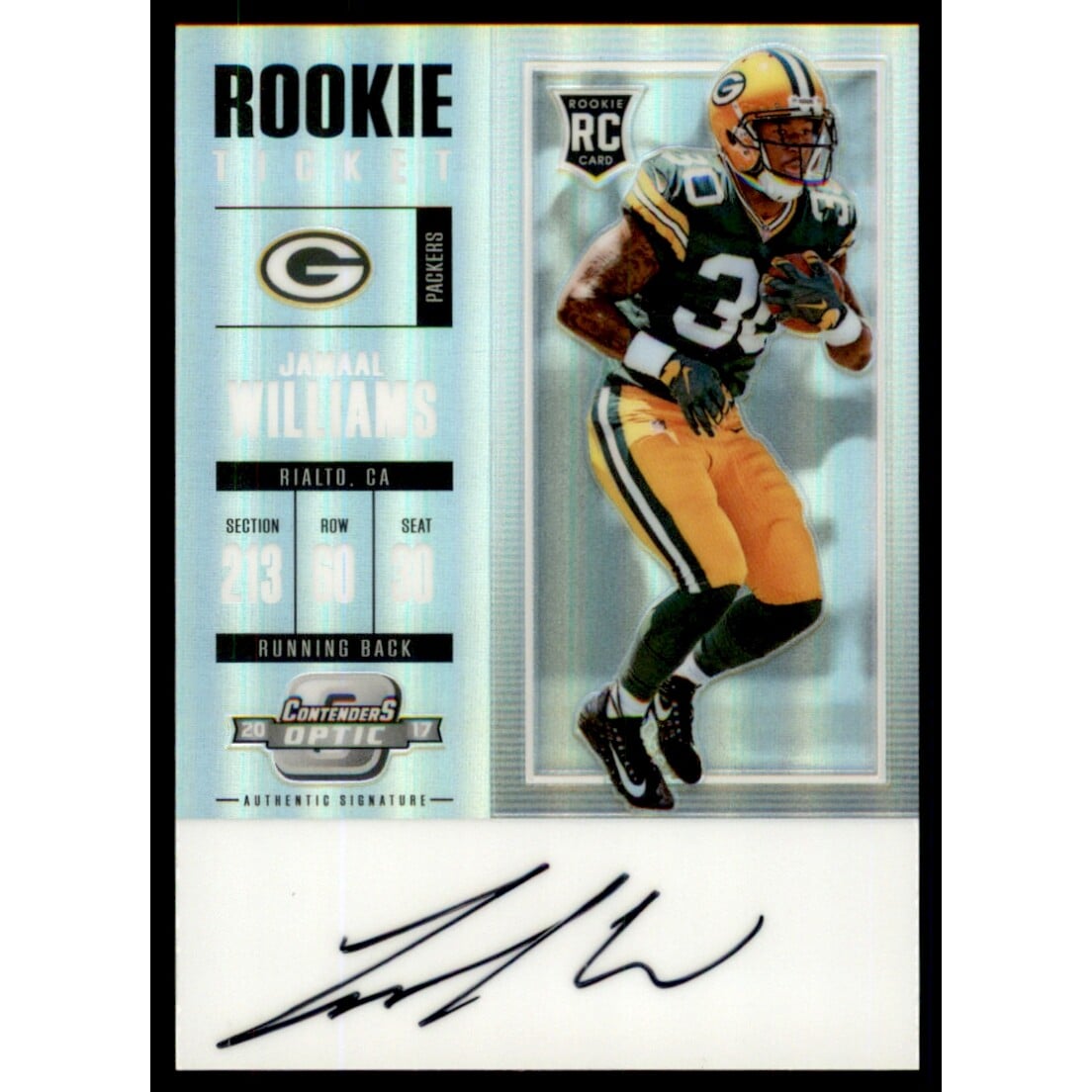 2017 Panini Contenders Optic #121 Jamaal Williams AU RC. rookie card picture