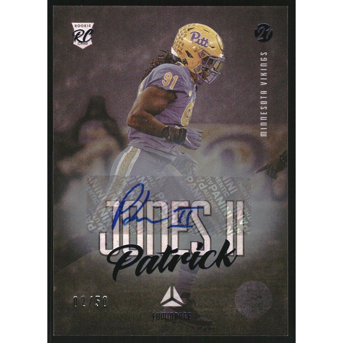 2021 Panini Luminance Autographs Blue #171 Patrick Jones II/50. rookie card picture
