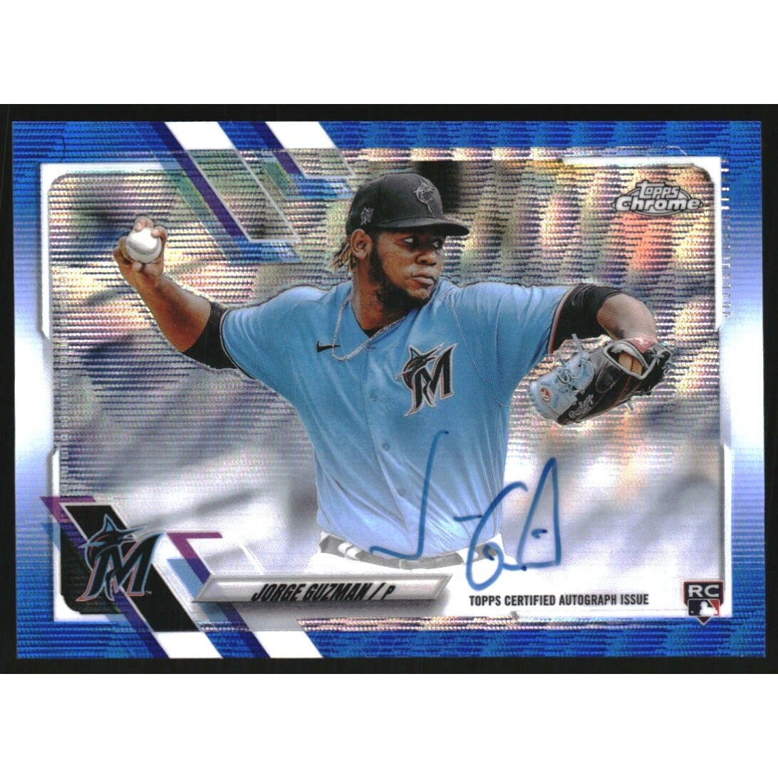 2021 Topps Chrome Rookie Autographs Blue Wave Refractors #RAJGU Jorge Guzman. rookie card picture
