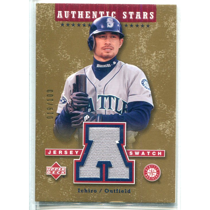 2004 Upper Deck Authentic Stars Jersey Gold #IS Ichiro Suzuki. rookie card picture