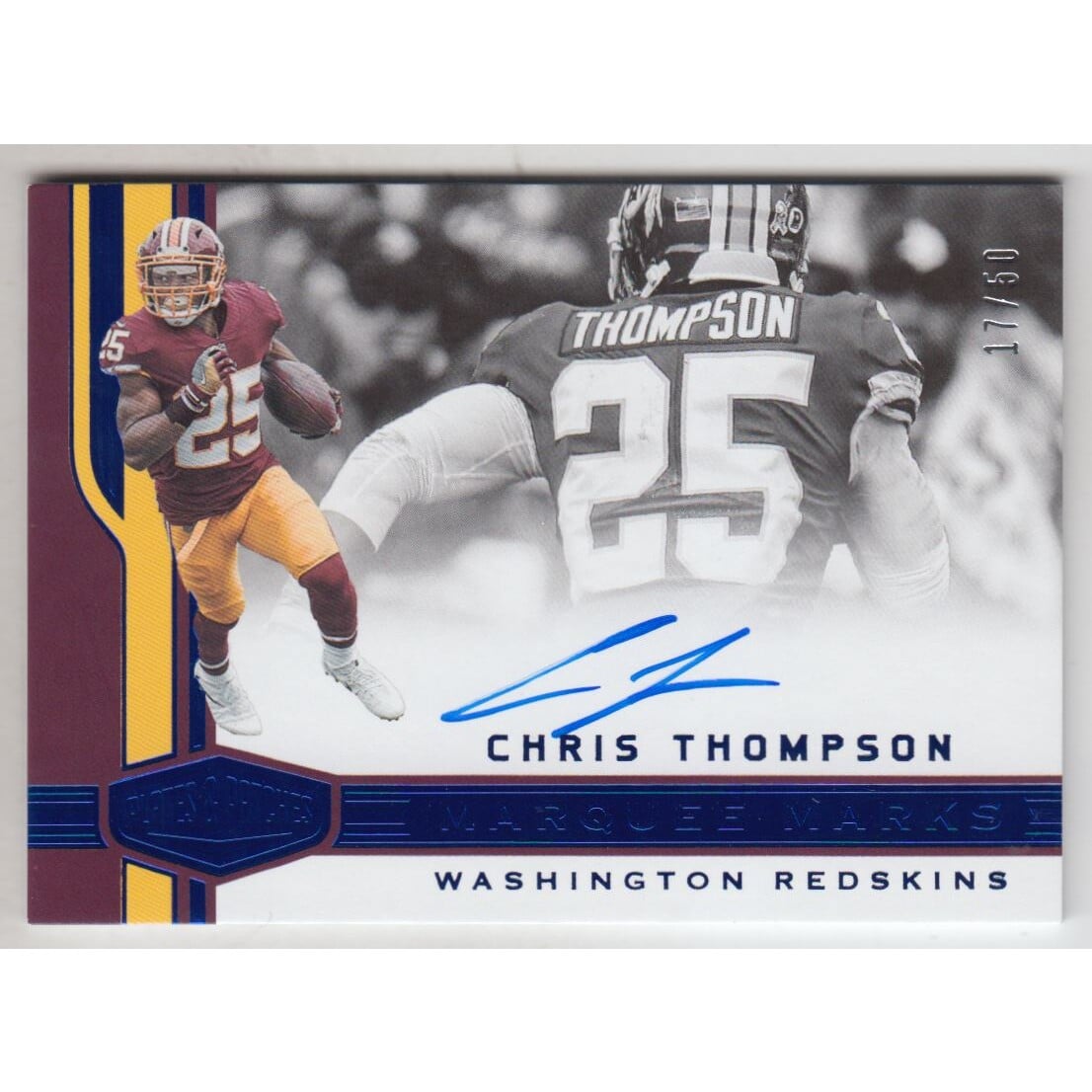 2018 Panini Plates and Patches Marquee Marks Blue #15 Chris Thompson/50. rookie card picture