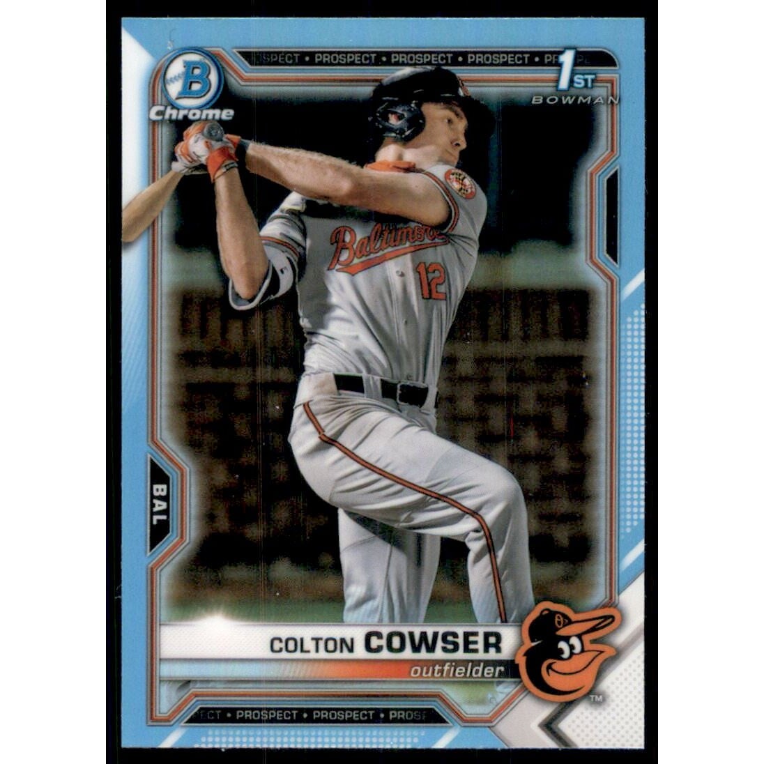 2021 Bowman Chrome Draft Sky Blue Refractors #BDC166 Colton Cowser. rookie card picture