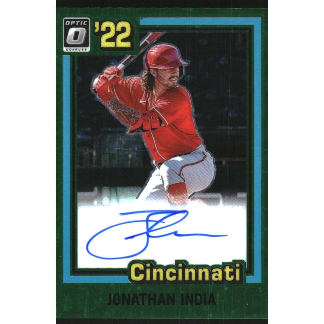 2022 Donruss Optic Retro '81 Signatures Green Stars #19 Jonathan India/50. rookie card picture
