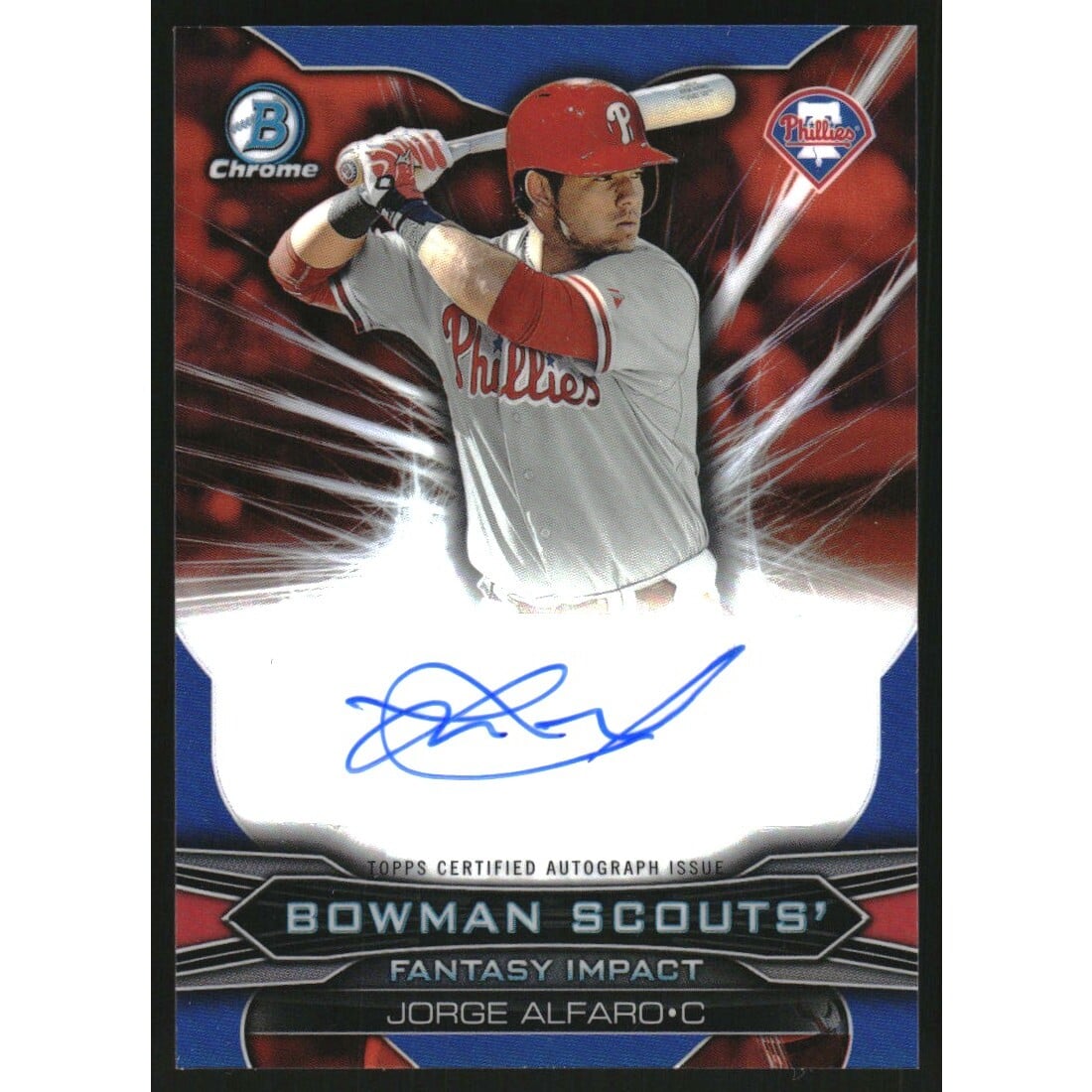 2015 Bowman Chrome Draft Scouts Fantasy Impacts Autographs Orange Refractors #BSIJA Jorge Alfaro. rookie card picture