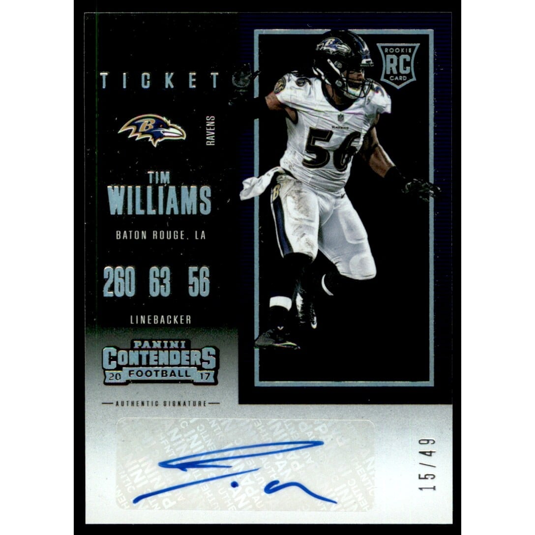 2017 Panini Contenders Playoff Ticket #150 Tim Williams AU/49. rookie card picture