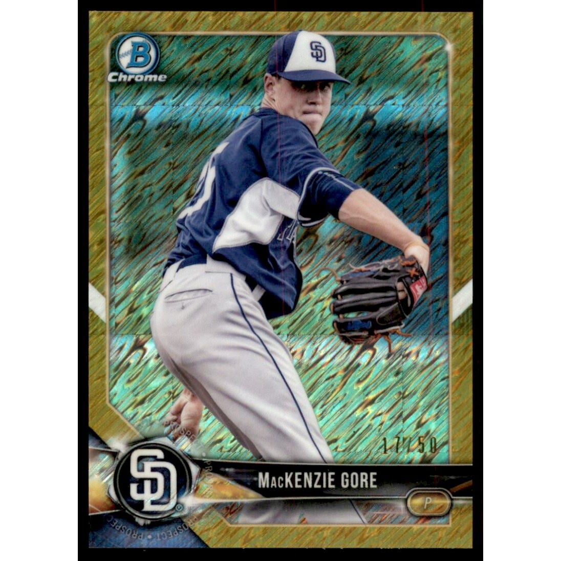 2018 Bowman Chrome Prospects Gold Shimmer Refractors #BCP131 MacKenzie Gore. rookie card picture