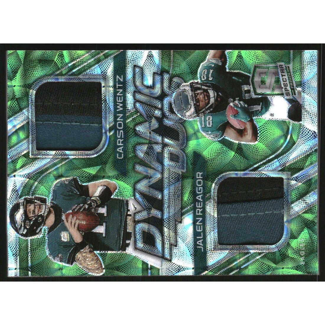 2020 Panini Spectra Dynamic Duos Materials Neon Green #10 Carson Wentz/Jalen Reagor/25. rookie card picture
