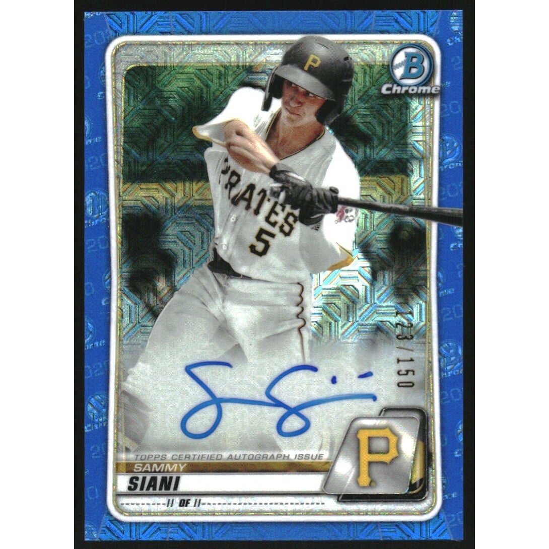 2020 Bowman Chrome Mega Box Prospect Autograph Blue Refractors #BMASS Sammy Siani. rookie card picture