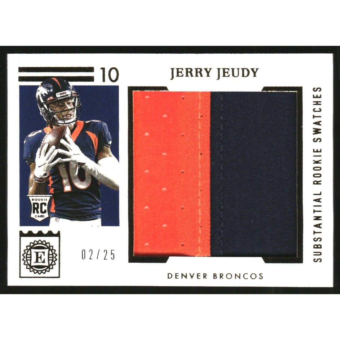 2020 Panini Encased Substantial Rookie Swatches Gold #6 Jerry Jeudy. rookie card picture