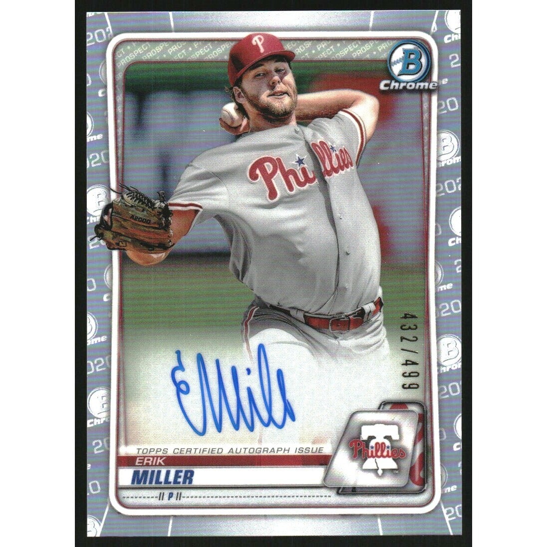 2020 Bowman Chrome Prospect Autographs Refractors #CPAEM Erik Miller. rookie card picture