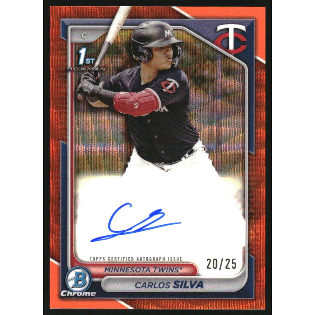 2024 Bowman Chrome Prospect Autographs Orange Wave Refractors #CPACSI Carlos Silva. rookie card picture
