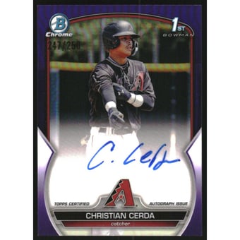 2023 Bowman Chrome Prospect Autographs Purple Refractors #CPACCE Christian Cerda