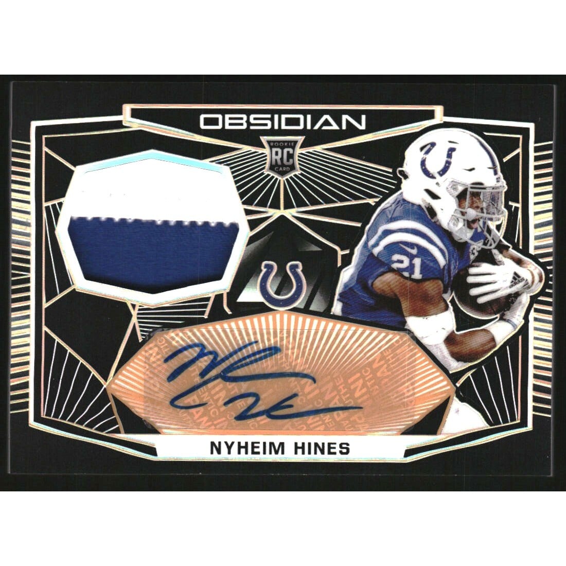 2018 Panini Obsidian Rookie Jersey Autographs Electric Etch Orange #26 Nyheim Hines. rookie card picture