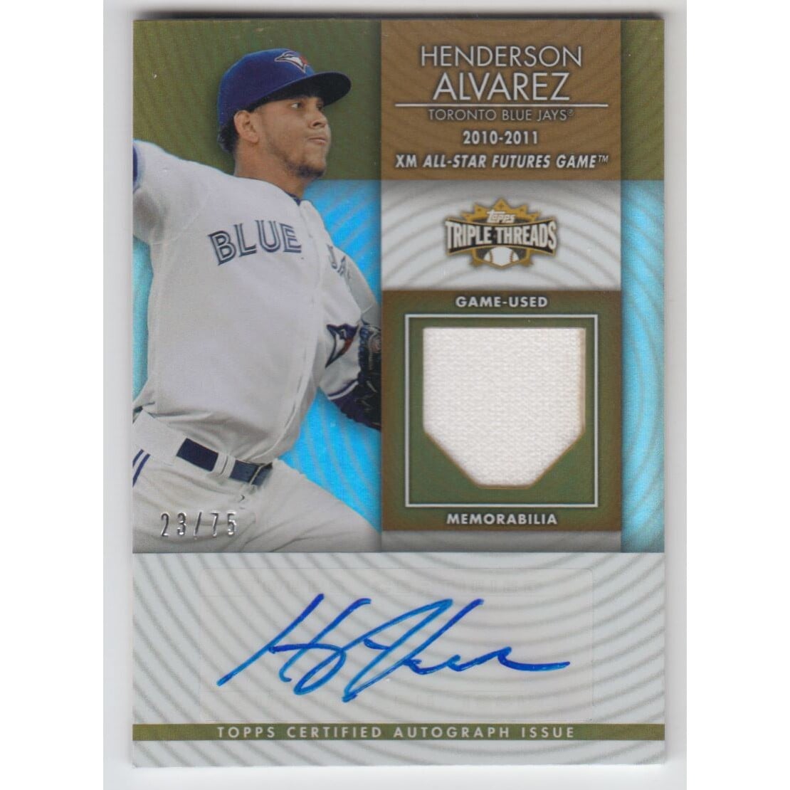 2012 Topps Triple Threads Unity Relic Autographs Sepia #UAR50 Henderson Alvarez. rookie card picture