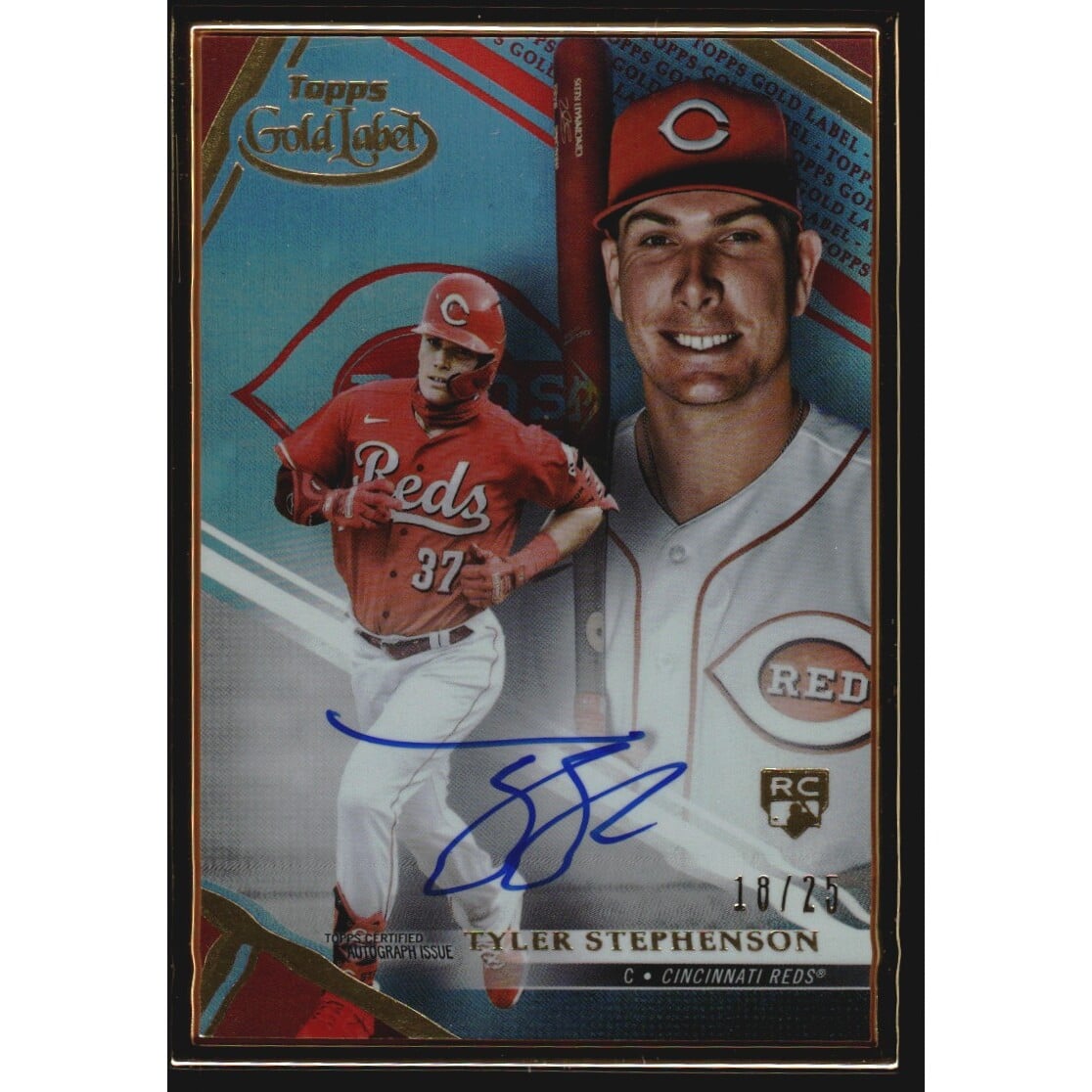 2021 Topps Gold Label Framed Autographs Red #FATS Tyler Stephenson/25. rookie card picture