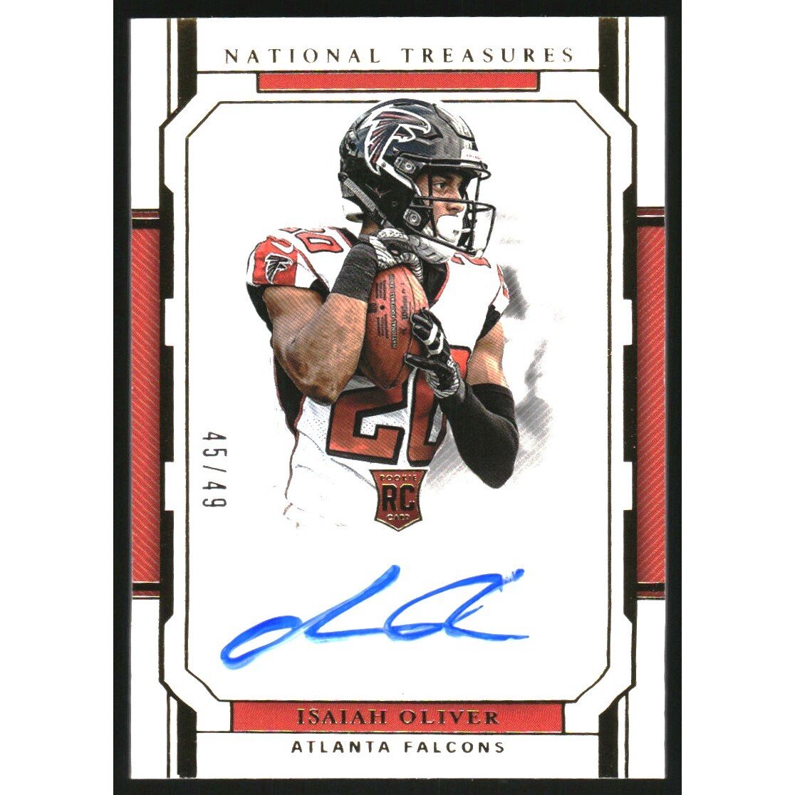 2018 Panini National Treasures Gold #121 Isaiah Oliver AU/49. rookie card picture