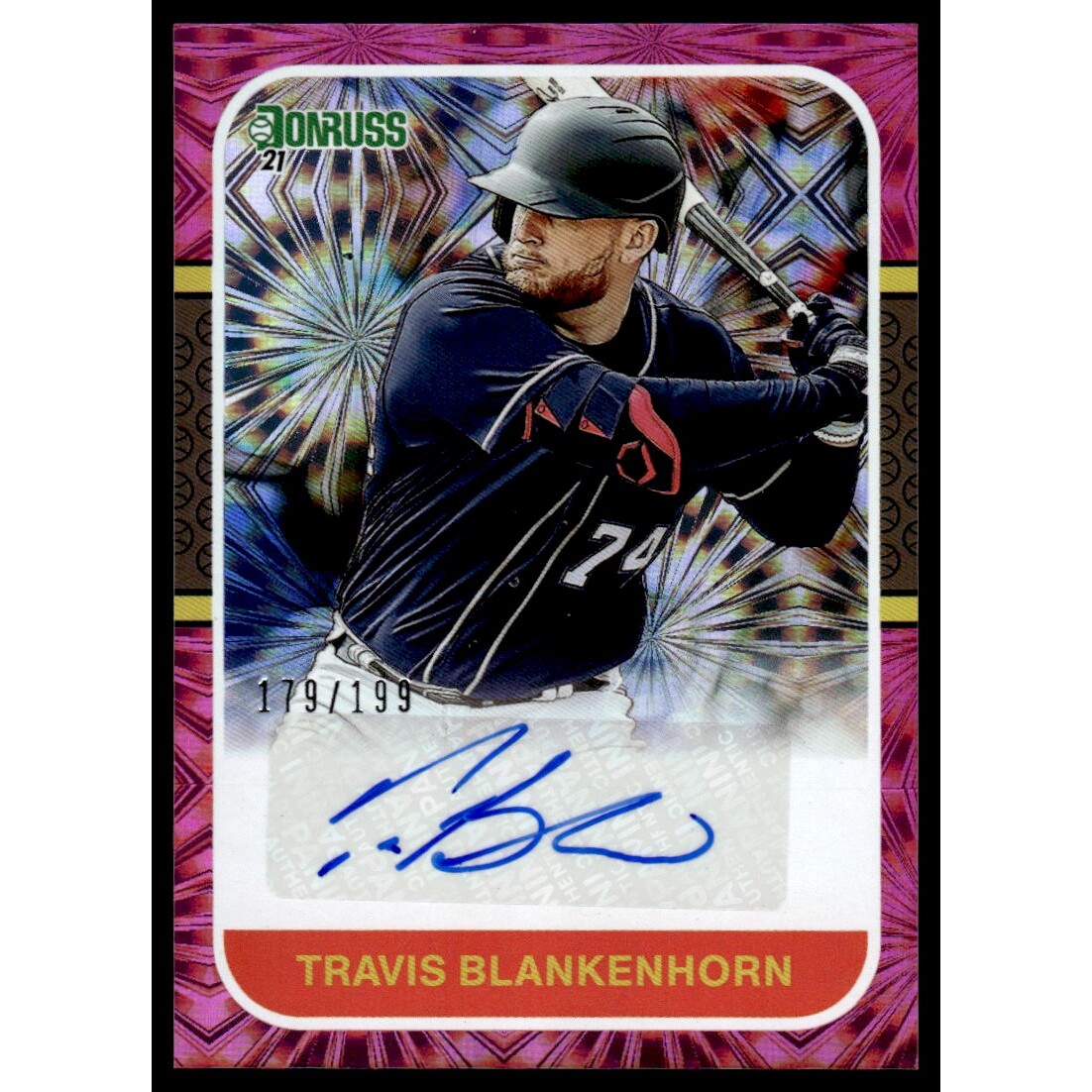2021 Donruss Retro '87 Signatures Pink Fireworks #1 Travis Blankenhorn/199. rookie card picture
