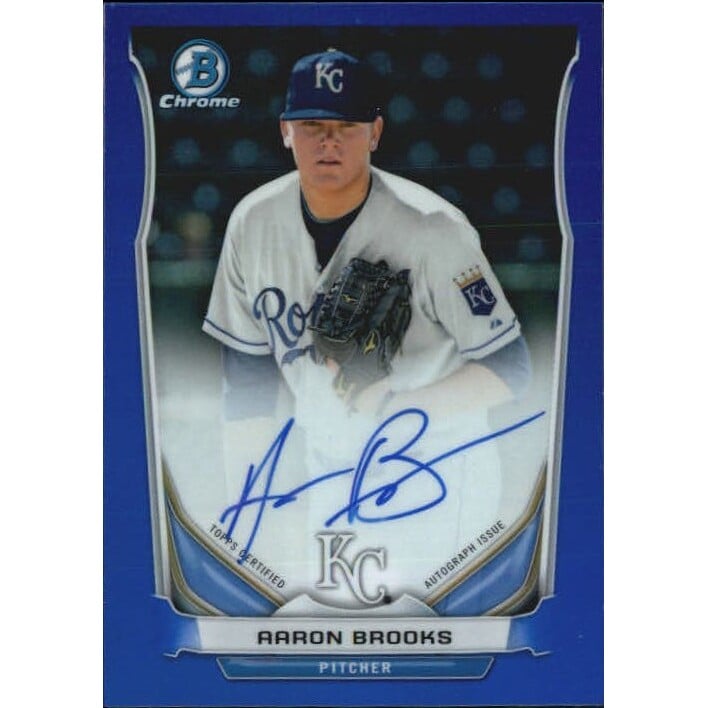 2014 Bowman Chrome Prospect Autographs Blue Refractors #BCAPABR Aaron Brooks. rookie card picture