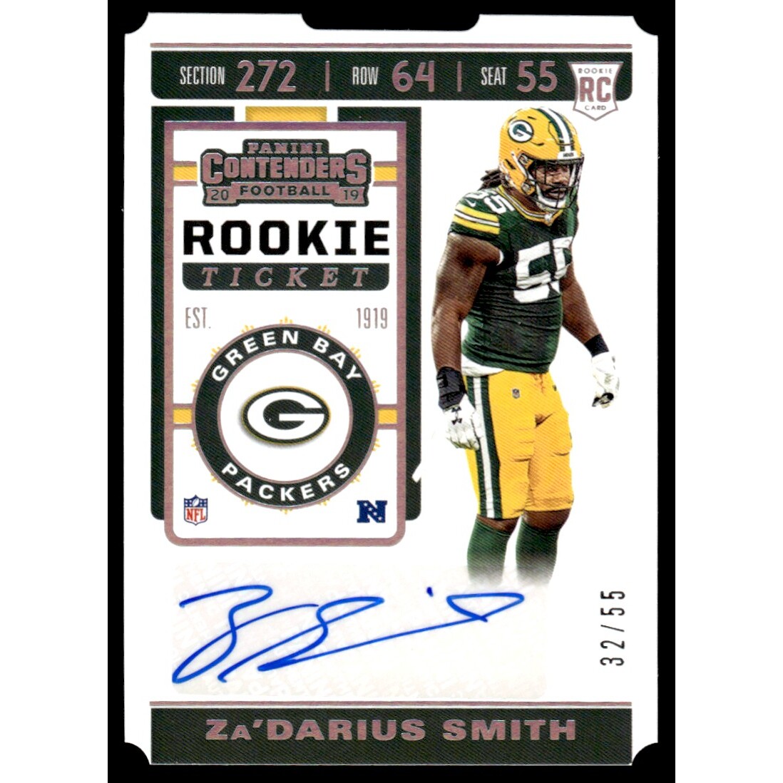 2019 Panini Contenders Rookie Ticket Stub #154 Za’Darius Smith AU/55