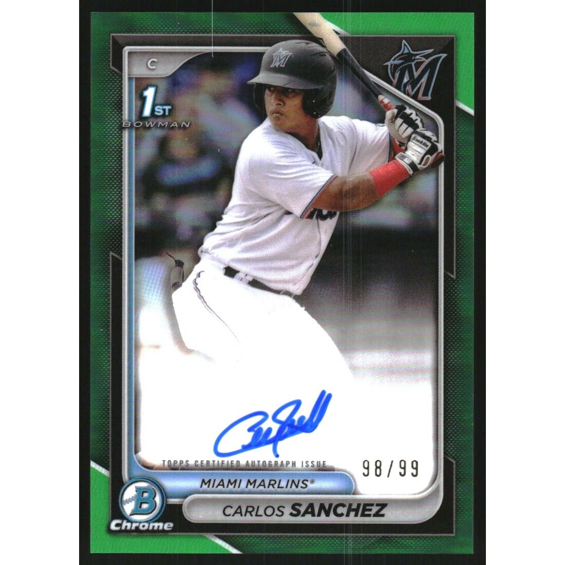 2024 Bowman Chrome Prospect Autographs Green Refractors #CPACS Carlos Sanchez. rookie card picture