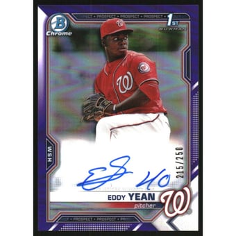 2021 Bowman Chrome Prospect Autographs Purple Refractors #CPAEY Eddy Yean