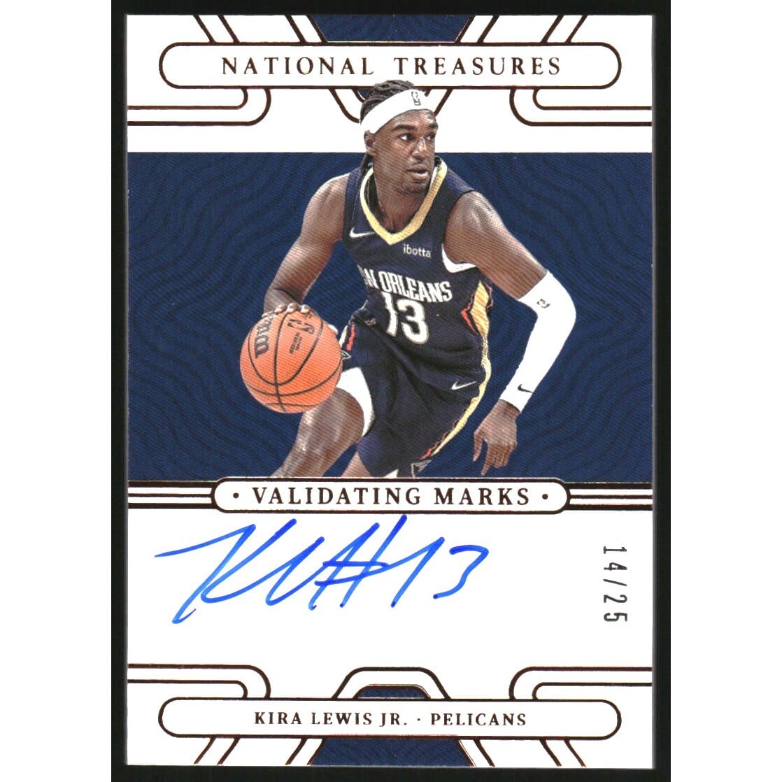 2021-22 Panini National Treasures Validating Marks Autographs Bronze #4 Kira Lewis Jr./25. rookie card picture