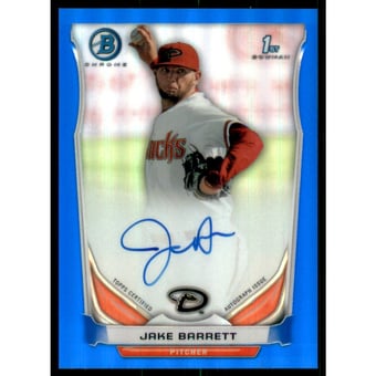 2014 Bowman Chrome Prospect Autographs Blue Refractors #BCAPJB Jake Barrett
