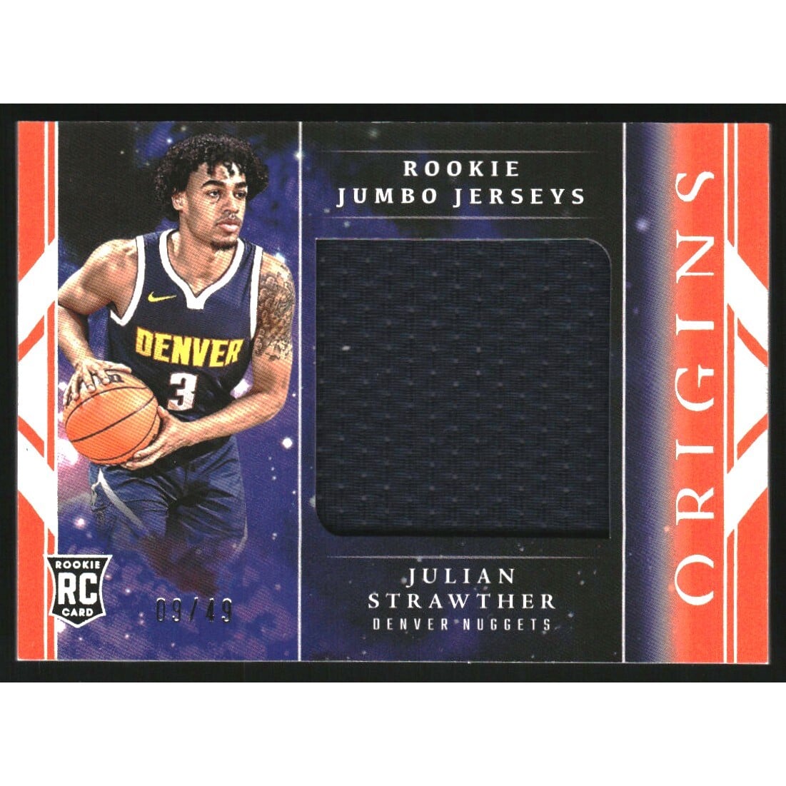 2023-24 Panini Origins Rookie Jumbo Jerseys Red #39 Julian Strawther. rookie card picture