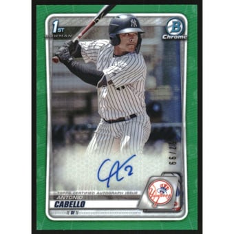2020 Bowman Chrome Prospect Autographs Green Refractors #CPAAC Antonio Cabello