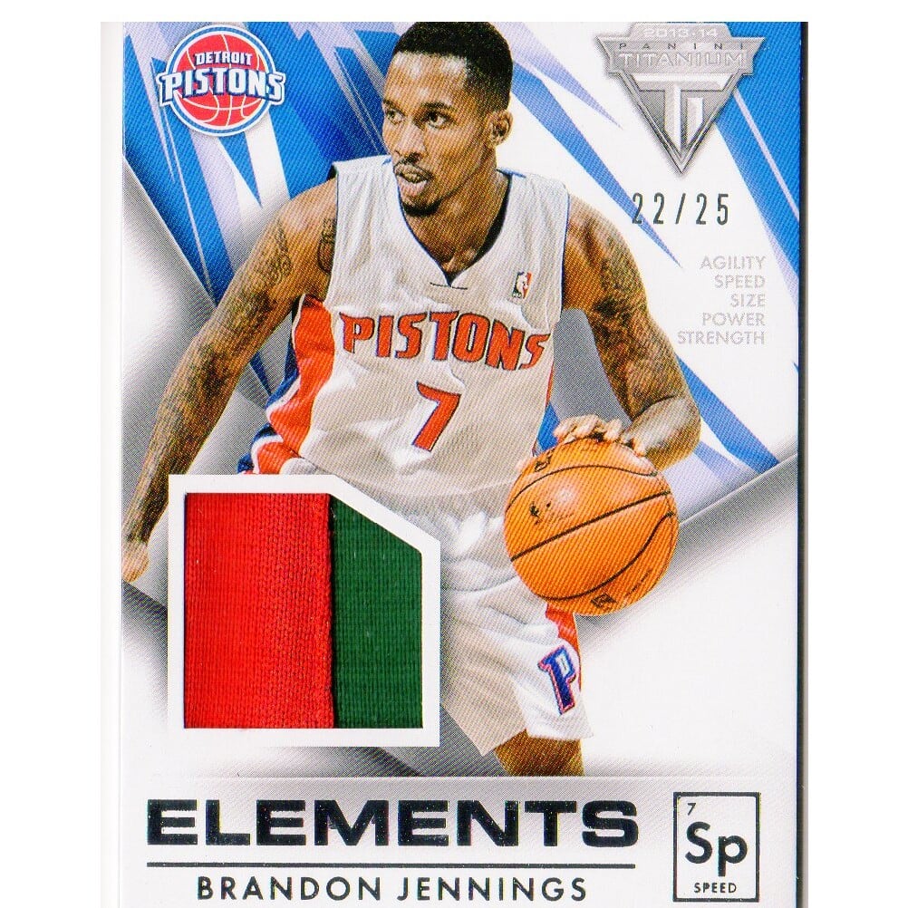 2013-14 Panini Titanium Elements Jerseys Prime #10 Brandon Jennings/25. rookie card picture