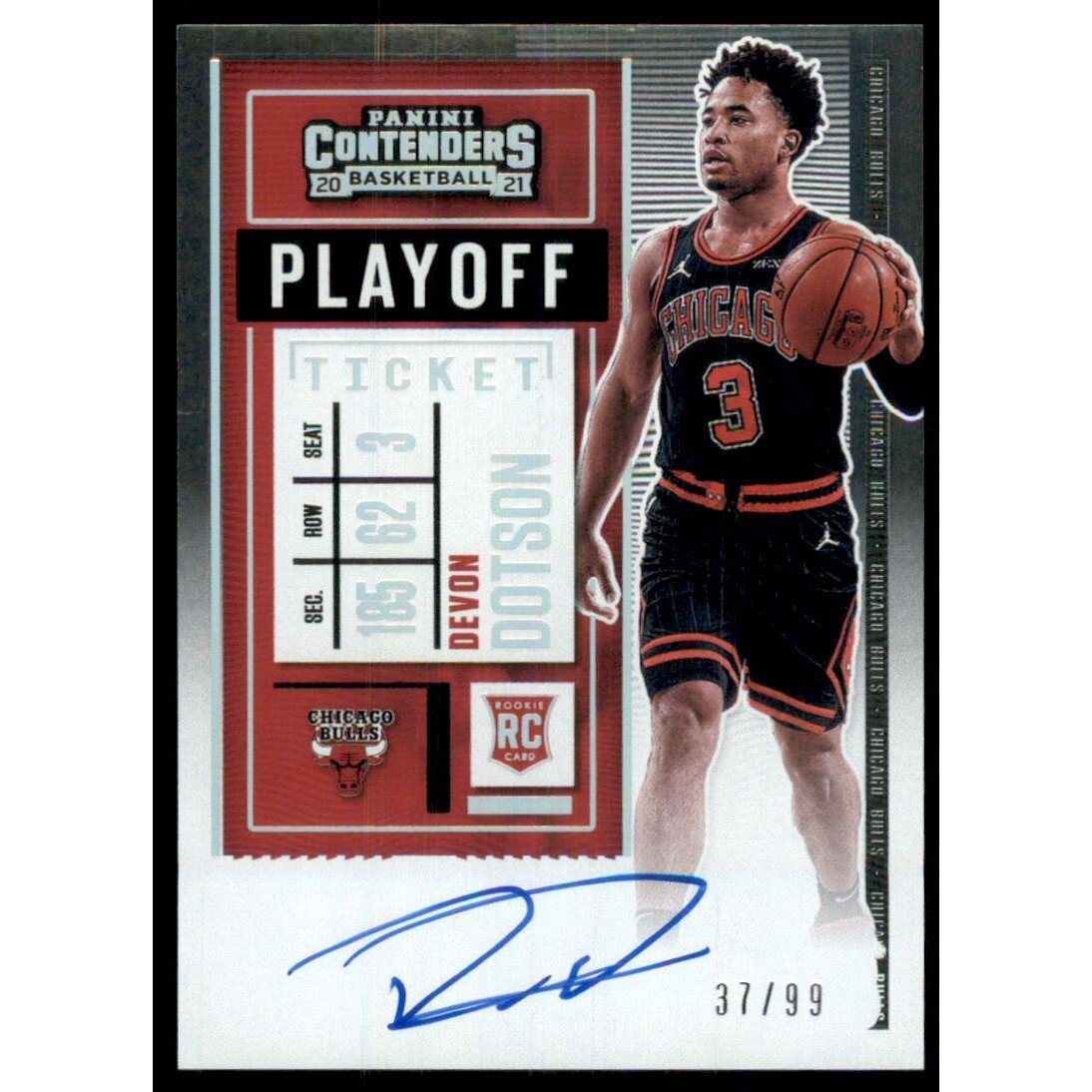 2020-21 Panini Contenders Playoff Ticket #143 Devon Dotson AU. rookie card picture