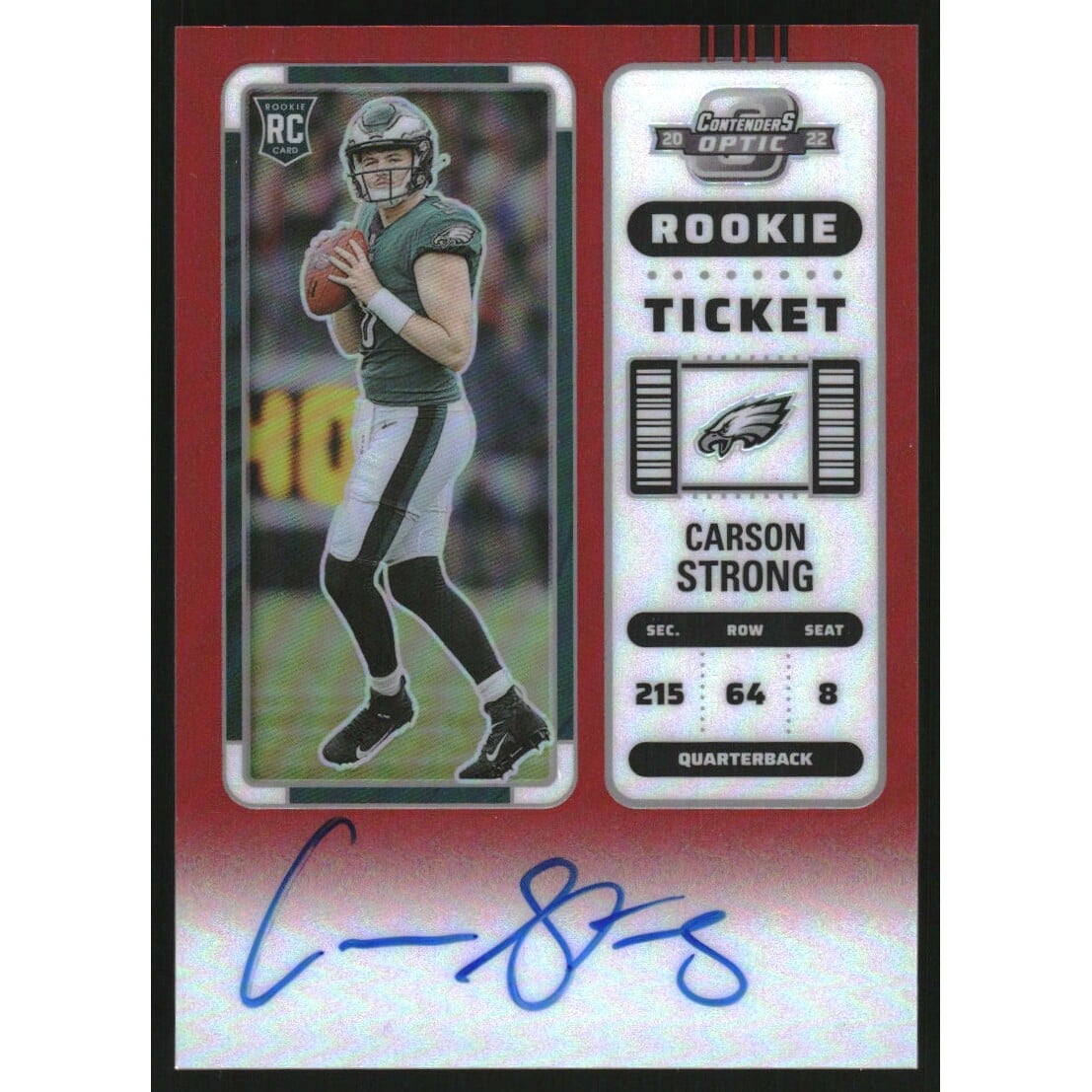 2022 Panini Contenders Optic Red #108 Carson Strong AU/149. rookie card picture