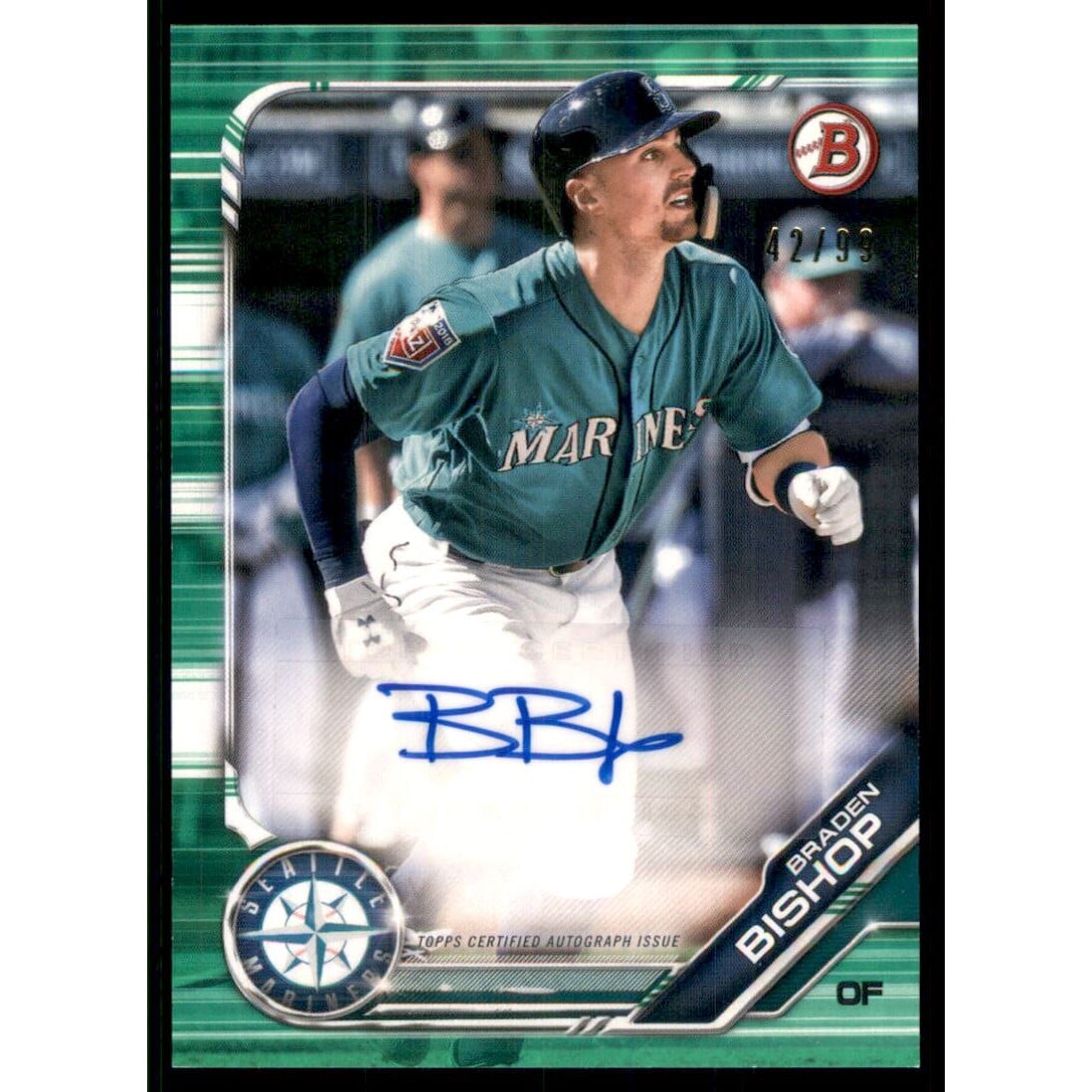 2019 Bowman Prospect Autographs Green #PABB Braden Bishop. rookie card picture