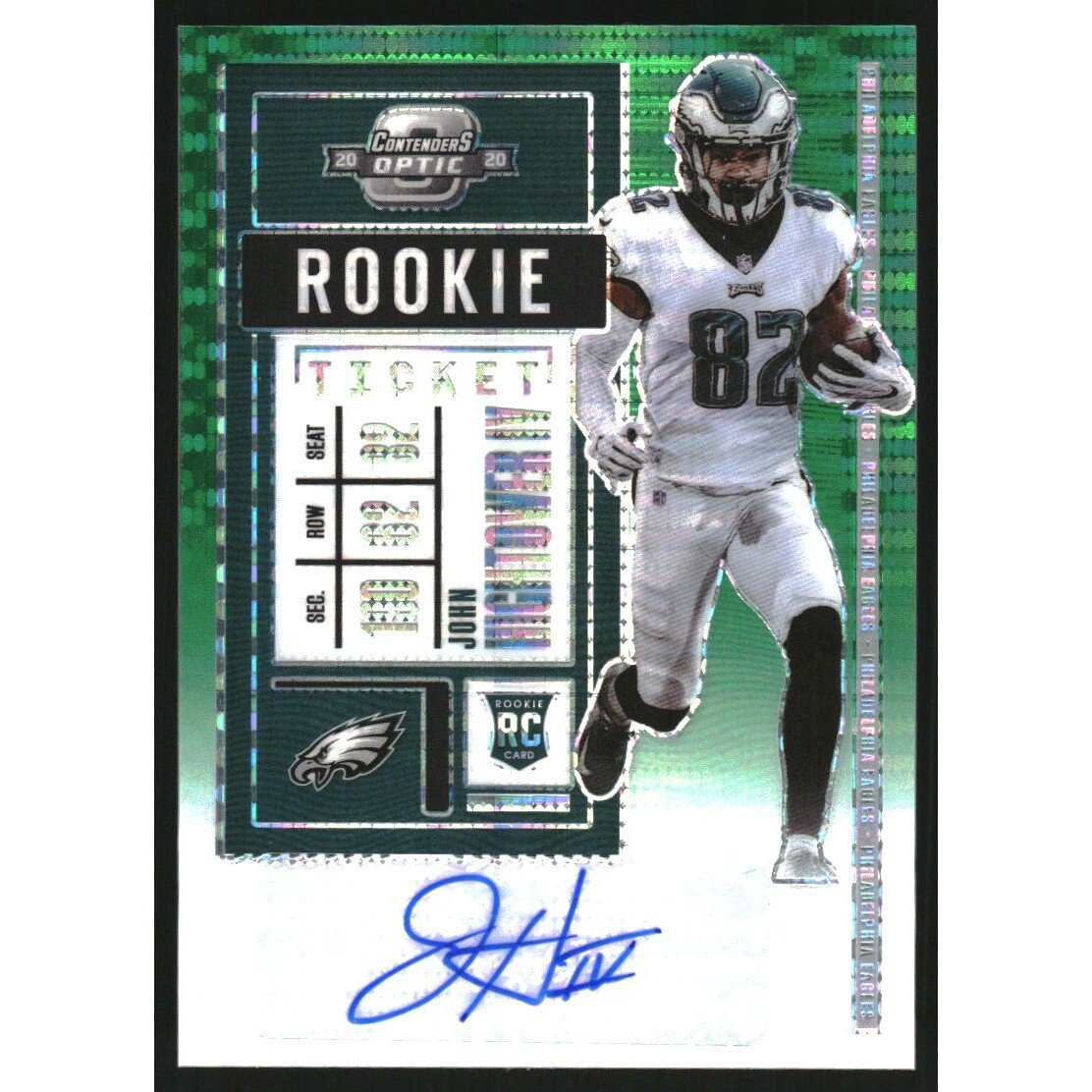 2020 Panini Contenders Optic Green Pulsar #187 John Hightower IV AU. rookie card picture