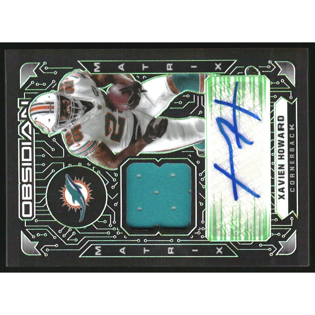 2021 Panini Obsidian Matrix Material Autographs Electric Etch Green #7 Xavien Howard/50. rookie card picture