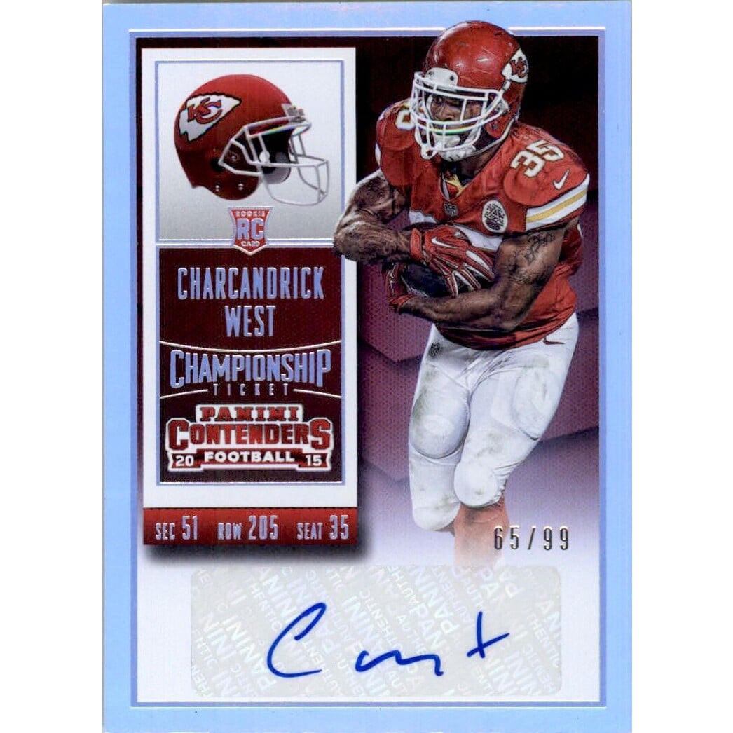 2015 Panini Contenders Championship Ticket #186 Charcandrick West AU/99. rookie card picture