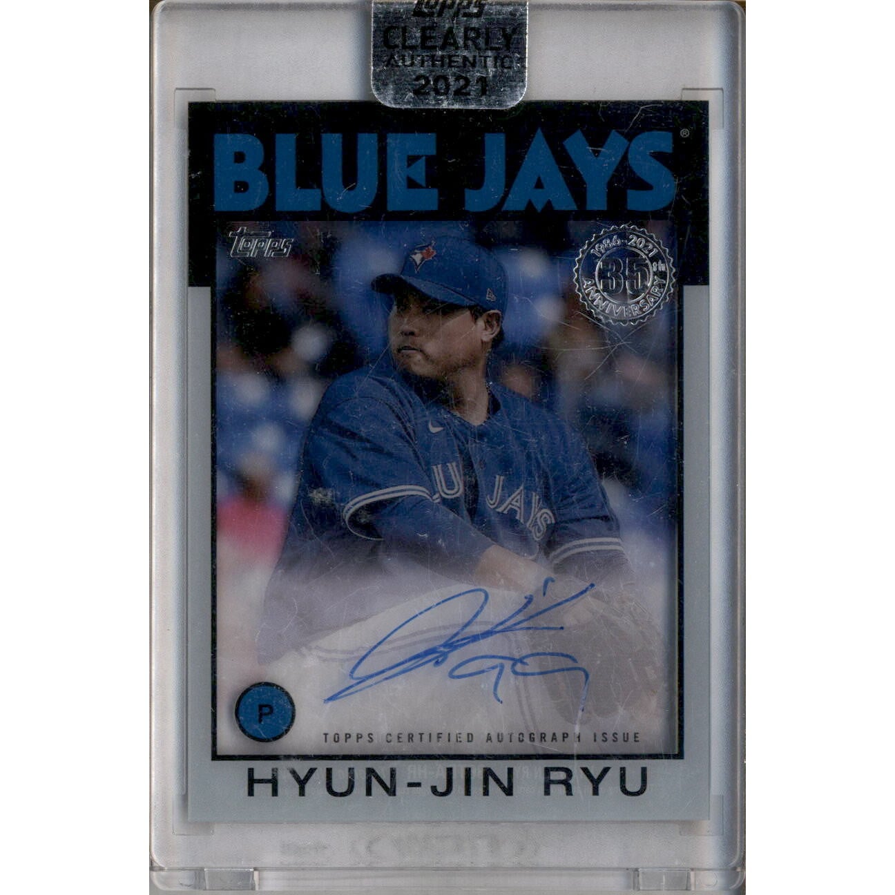 2021 Topps Clearly Authentic '86 Topps Autographs #86TBAHR Hyun-Jin Ryu. rookie card picture