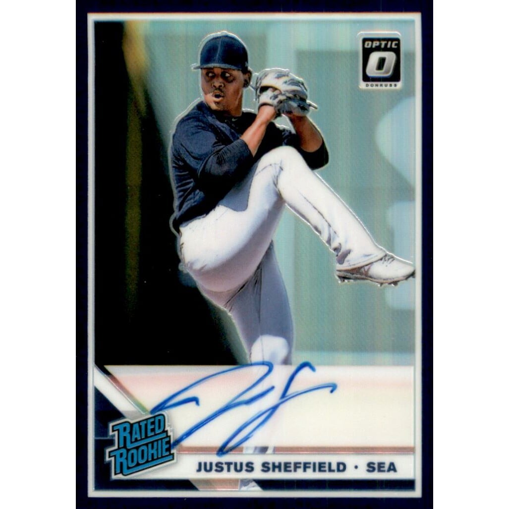 2019 Donruss Optic Rated Rookies Signatures Light Blue #25 Justus Sheffield/35. rookie card picture