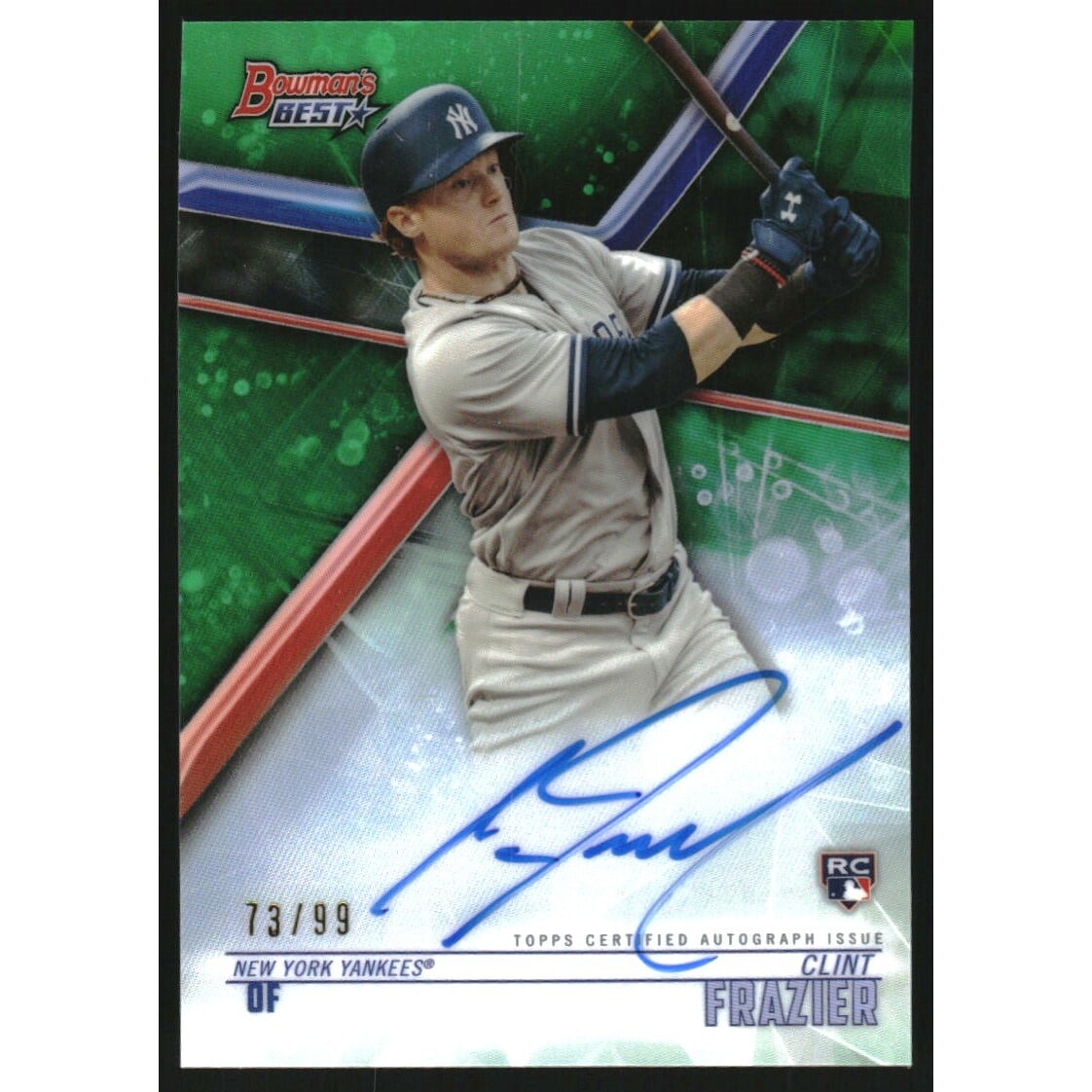 2018 Bowman's Best Best of '18 Autographs Green Refractors #B18CF Clint Frazier. rookie card picture
