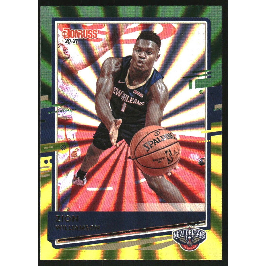 2020-21 Donruss Holo Green and Yellow Laser #147 Zion Williamson 2020-21 Donruss Holo Green and Yellow Laser #147 Zion Williamson