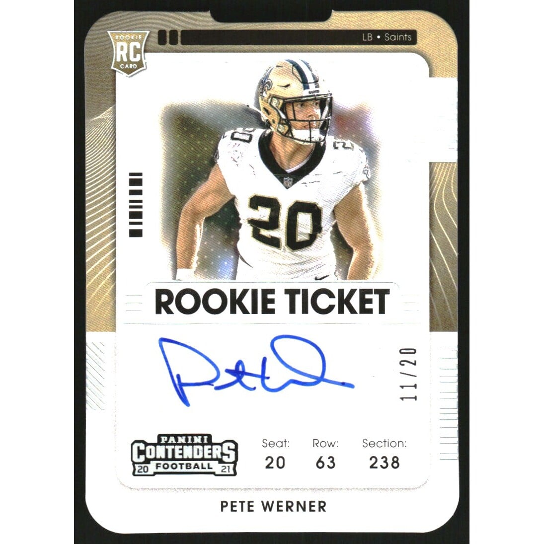 2021 Panini Contenders Rookie Ticket Stub #175 Pete Werner AU/20. rookie card picture