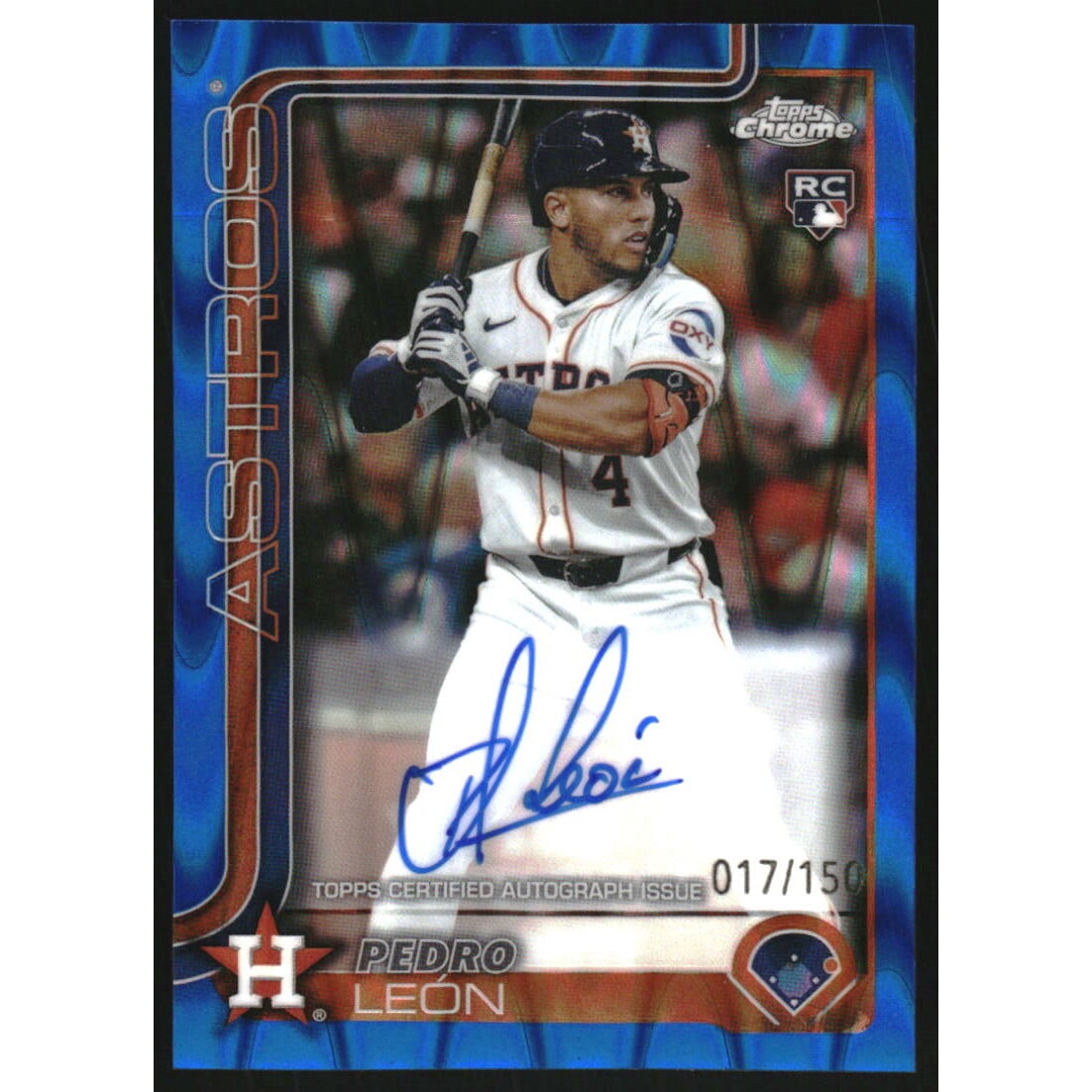 2025 Topps Chrome Rookie Autographs Blue RayWave Refractors #RAPL Pedro Leon. rookie card picture