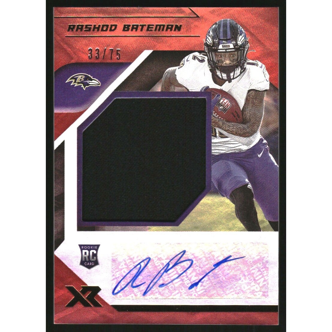 2021 Panini XR Rookie XL Swatch Autographs Red #13 Rashod Bateman/75 EXCH. rookie card picture