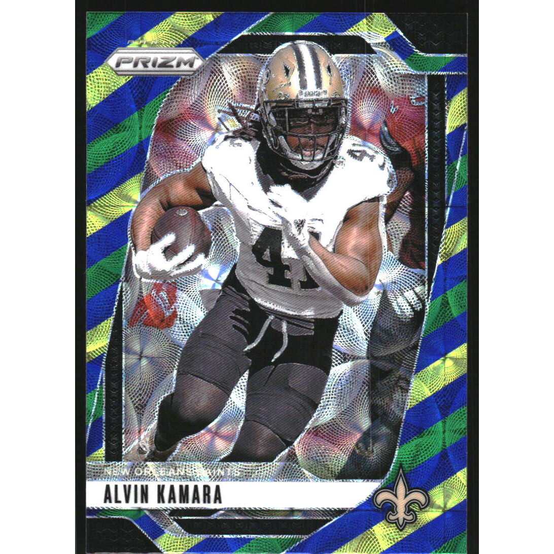 2024 Panini Prizm Prizms Choice Blue Yellow and Green #204 Alvin Kamara. rookie card picture